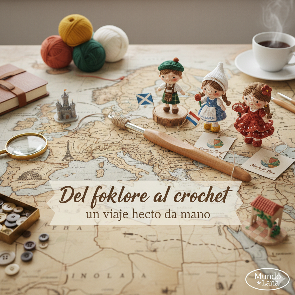 Manos artesanas tejiendo crochet