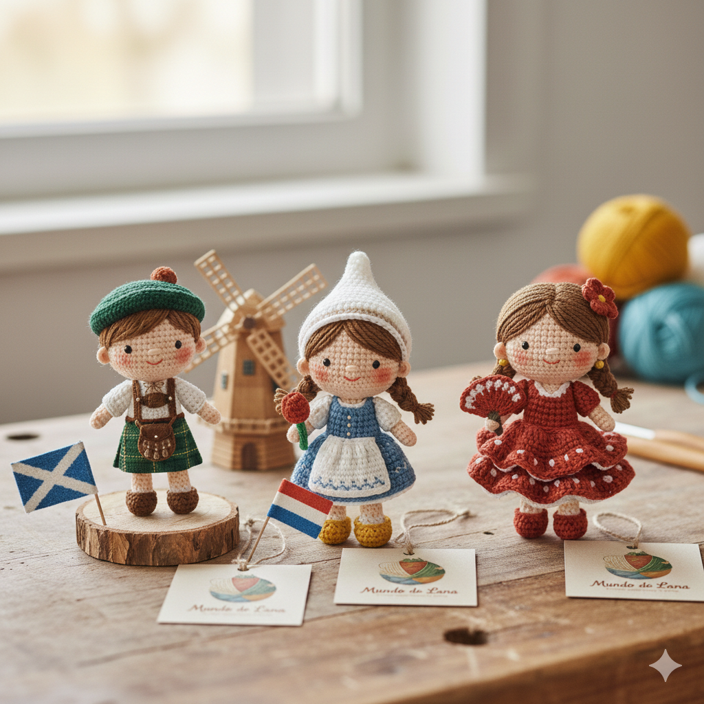 Coleccion de amigurumis europeos sobre tela de lino